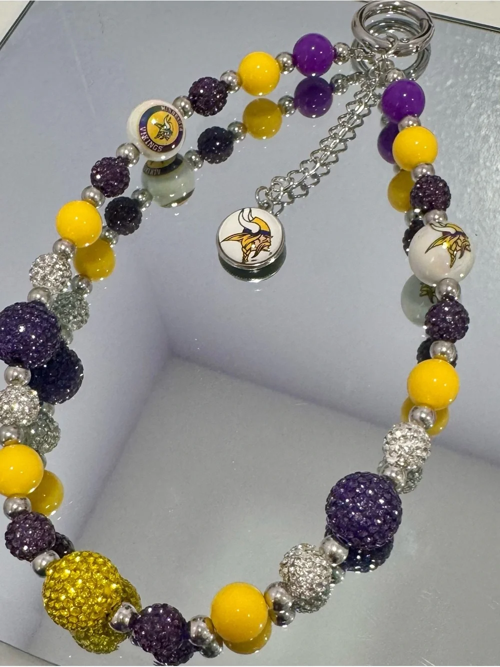New Purple & Yellow Beaded Phone Charm with Team Logo Accent